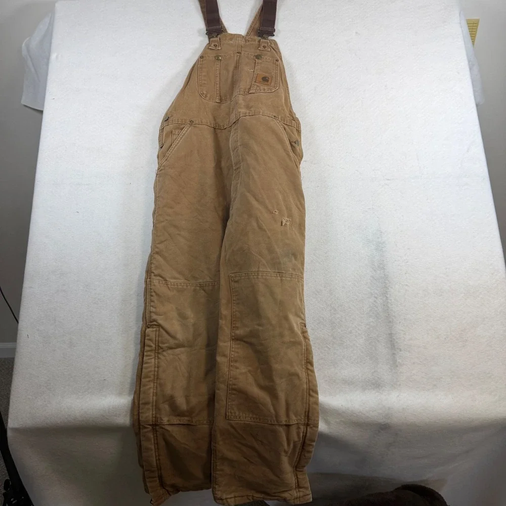 Carhartt Brown Duck Quilt Lined Bib Overalls Double Knee Workwear R02 BRN 31x30